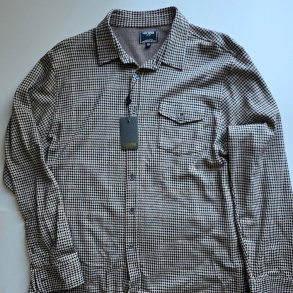 Todd Snyder Houndstooth Plaid Cotton Overshirt - Brown - XXL (NWT)